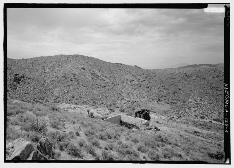 File:COMPLETE MILL LOOKING SOUTHWEST WITH LARGER OF TWO CISTERNS IN FOREGROUND - Lost Horse Gold Mill, Twentynine Palms, San Bernardino County, CA HAER CAL,36-TNPAL.V,5-5.tif