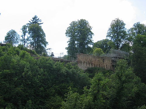 Cadzow Castle, seen across the Avon Gorge from the Duke's Bridge
