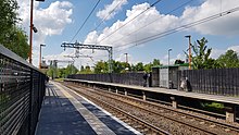 Cannock railway station following the completion of electrification. Cannock Railway Station 2019.jpg