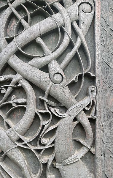 File:Carvings in north wall portal, Urnes Stave Church-3.jpg