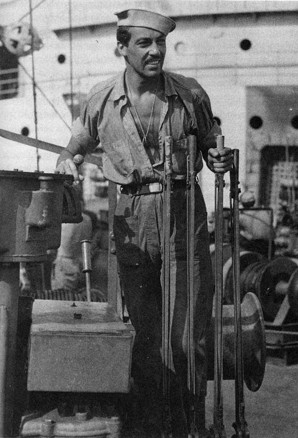 Romero as part of the deck crew aboard the USS Cavalier, c. 1944