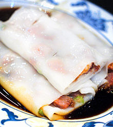 Rice noodle roll with char siu