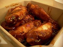 Chicken wings with honey garlic sauce Chicken wings with honey-garlic sauce.jpg