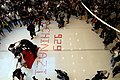 People Dancing and trampling on Flag of China in new town plaza on 22 September 2019