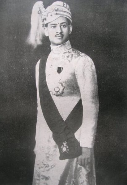 Maharaja Sri Sir Chithira Thirunal Balarama Varma III, Maharaja of the Kingdom of Travancore, GCSI, GCIE, wearing the sash, star and badge of a Knight