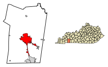Christian County Kentucky Incorporated and Unincorporated areas Hopkinsville Highlighted 2137918.svg