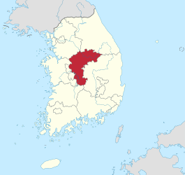 Kaart van provincie Chungcheongbuk-do van Zuid-Korea