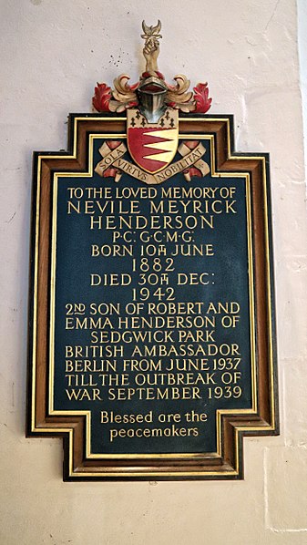 Henderson's memorial in St Andrew's Church, Nuthurst, West Sussex