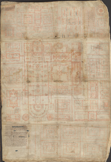 Plan d'un ensemble monastique complexe.