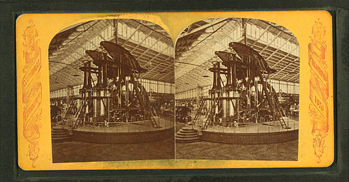 The Corliss Engine displayed at the International Exhibition of Arts, Manufactures and Products of the Soil and Mine of 1876 Corliss engine, Machinery Hall, from Robert N. Dennis collection of stereoscopic views 2.jpg