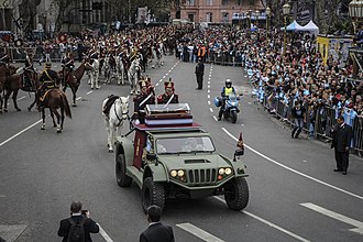 The regiment taking part in an important event in 2015 where the then President Cristina Kirchner ceremonially deposited Saint Martin's saber in the National Historical Museum. Cristina Kirchner deposito el sable corvo de San Martin en el Museo Historico Nacional - 18057538041.jpg