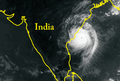 Satellite image and map of the Andhra Pradesh cyclone approaching India