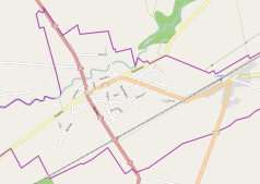 Mapa konturowa Czyżewa, po prawej znajduje się punkt z opisem „Czyżew”
