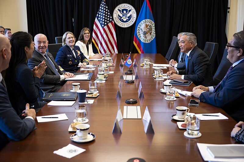 File:DHS Secretary Alejandro Mayorkas participates in a meeting with Belizean Prime Minister Juan Antonio Briceño, at the Department of Homeland Security Headquarters in Washington, D.C. on October 23, 2023 17.jpg