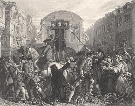Daniel Defoe in the pillory, 1862 line engraving by James Charles Armytage after Eyre Crowe