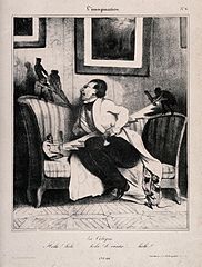 La Colique, série « L'Imagination » no 6, lithographie d'après Daumier (1832-1833).