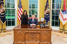 Kim Kardashian and President Donald Trump discuss prison reform in May 2018. Donald Trump and Kim Kardashian.jpg