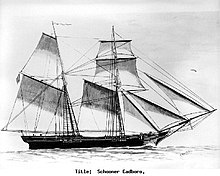 Starboard view of the Schooner Cadboro Drawing, Schooner Cadboro cropped bc museum source.jpg