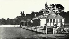 The Pavilion and East Stand in 1895 Edgbaston Cricket Ground in 1895.jpg