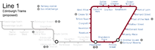 Diagram of Line 1 proposed in 2001 Edinburgh Trams line 1.png