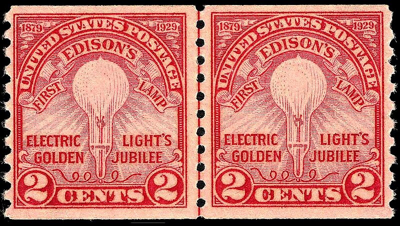 File:Electric Light Golden Jubilee coil line pair 2c 1929 issue.JPG