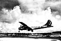 Boeing B-29 Superfortress "Enola Gay" landing after the atomic bombing mission on Hiroshima, Japan.