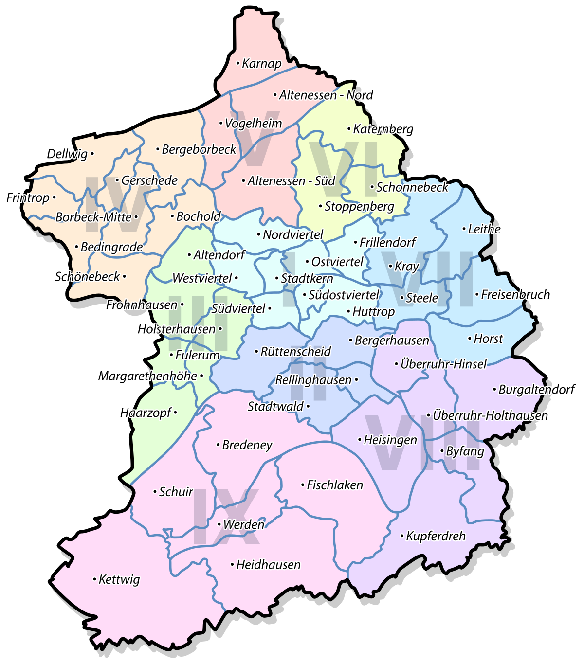 Liste Der Stadtbezirke Und Stadtteile Von Essen Wikipedia
