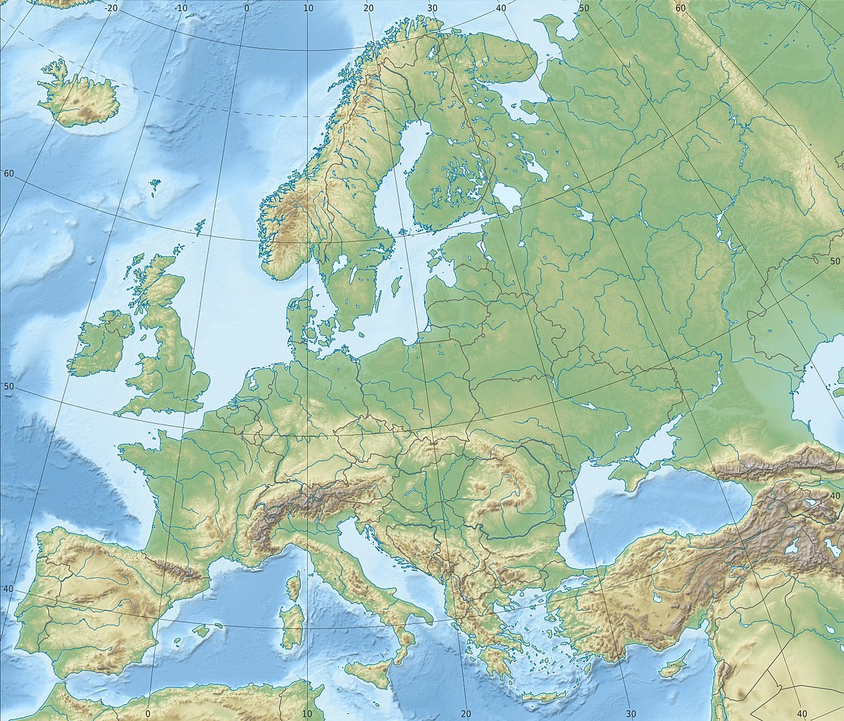 europe map with rivers and mountains