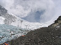 Moraine and penitentes leading to the ice wall below the North Col Everest North Col.jpg