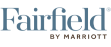 Serif aquamarine text "Fairfield®", with all-uppercase sans-serif black "BY MARRIOTT" on the bottom-right.