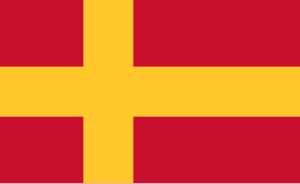 Eine skandinavische Kreuzflagge mit gelbem Kreuz auf rotem Grund.