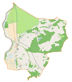 Mapa konturowa gminy Górzyca, na dole po lewej znajduje się punkt z opisem „Pamięcin”