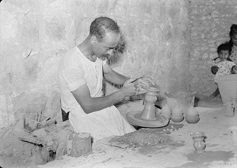 File:Galilee trip. Nazareth. A potter at work, showing table & wheel LOC matpc.20729.jpg