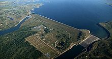 Garrison Dam, near Riverdale. U.S. Army Corps of Engineers, Garrison Project Headquarters are in Riverdale. Garrison Dam aerial.jpg