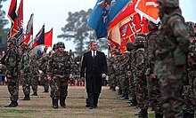 President George W. Bush inspects the troops at Fort Stewart on February 12, 2001. George W. Bush at Ft. Stewart.jpg