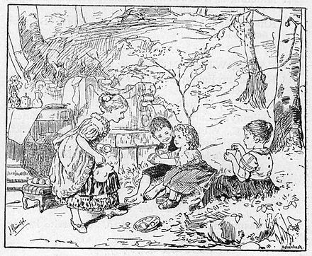An 1883 German illustration of children playing house
