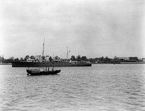 HMIS Indus in Akyab harbour, Burma, 1942. HMIS indus IWM ADNO 9148.jpg