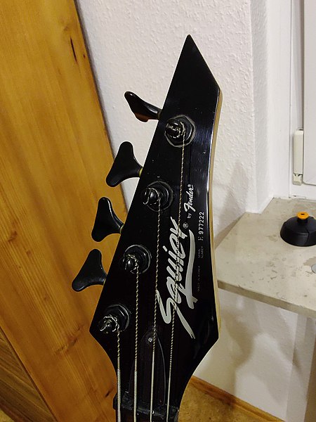 File:Headstock of Squier Fender 1989 Rock bass guitar.jpg