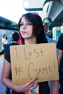 A player announces her loss of The Game at San Diego Comic-Con International in July 2008 I lost the game.jpg