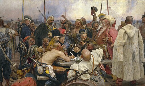 Reply of the Zaporozhian Cossacks to Sultan Mehmed IV (1880-1891), State Russian Museum Saint Petersburg.(1880-1891)