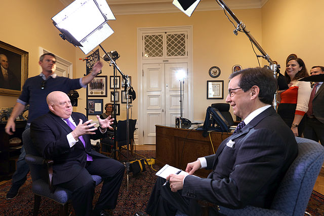 Wallace interviews Maryland governor Larry Hogan in 2015.