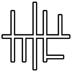 Représentation minimaliste continue avec un contour noir et un centre blanc.