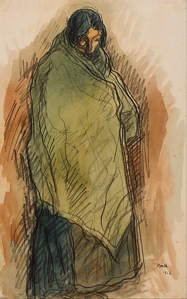 File:Isidre Nonell - Gypsy Standing - Google Art Project (598357).jpg
Summary
Isidre Nonell: Gypsy Standing
Artist 	
Isidre Nonell  (1872–1911) Blue pencil.svg wikidata:Q1393742

Details of artist on Google Art Project
Title 	
Gypsy Standing
Object type 	drawing
Date 	1906
Medium 	Lithographic pencil and watercolour on paper
Dimensions 	Height: 475 mm (18.70 in); Width: 296 mm (11.65 in)
Collection 	
Museu Nacional d'Art de Catalunya  Blue pencil.svg wikidata:Q861252
Accession number 	
004901-D
Notes 	More info at museum site
Source/Photographer 	WgH5mTGeL9PwDg at Google Cultural Institute maximum zoom level