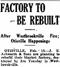 Thumbnail for File:J. E. Ashworth &amp; Sons fire in the Middletown Daily Herald of Middletown, New York on 13 February 1925.jpg