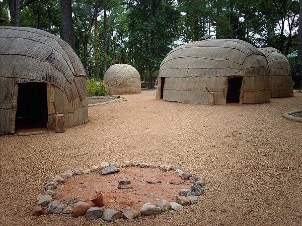 Reconstructed Powhatan village at the Jamestown Settlement living-history museum.