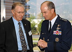 General Chilton with fellow astronaut Major General Joe Engle Joe Engle and Kevin P. Chilton at Space, Missile Pioneers Hall of Fame.jpg
