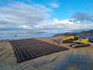 <span class="mw-page-title-main">Fascine mattress</span> Large woven mat of brushwood used in river and coastal erosion control