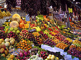 Fresh produce for sale at La Boqueria market in Barcelona, Spain