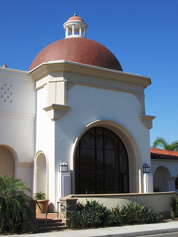 Part of the Laguna Hills Civic Center facade facing El Toro Road