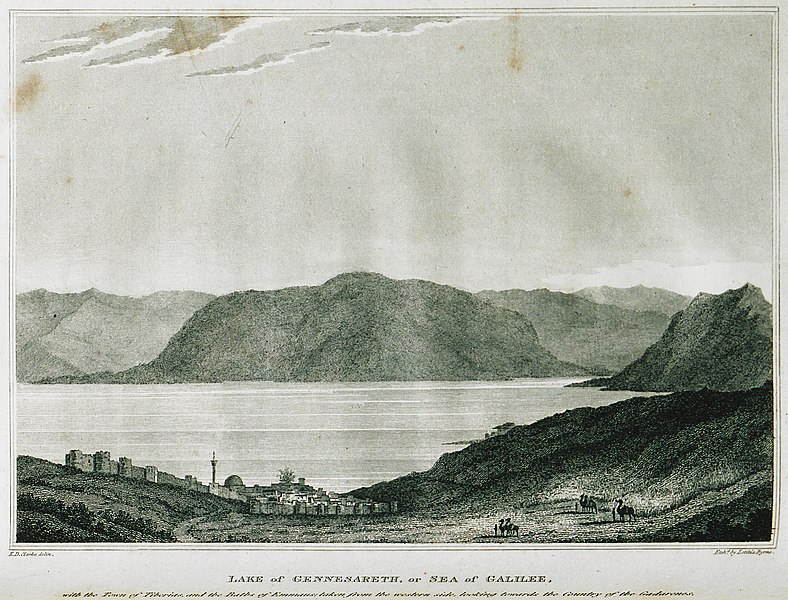 File:Lake of Gennesareth, or Sea of Galilee, with the town of Tiberias and the Baths of Emmaus; taken from the western side, - Clarke Edward Daniel - 1824.jpg